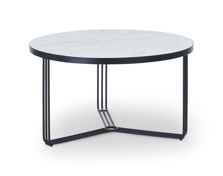 Gillmore Space Finn Small Circular Coffee Table White Marble Top & Black Frame