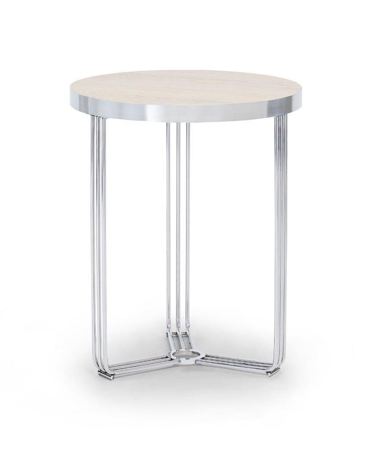 Gillmore Space Finn Circular Side Table Pale Oak Top & Polished Chrome Frame