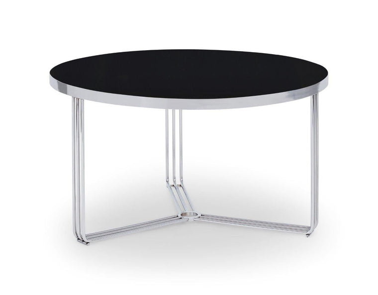 Gillmore Space Finn Small Circular Coffee Table Black Glass Top & Polished Chrome Frame