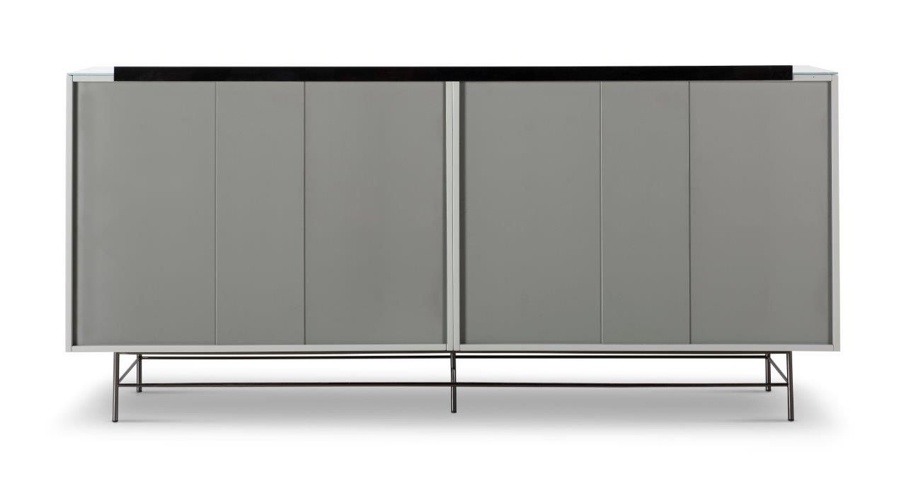 Gillmore Space Alberto Four Door High Sideboard Grey With Dark Chrome Accent