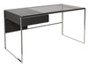 Gillmore Federico Desk Clear Glass Top, Black Stained Oak Drawer & Polished Frame