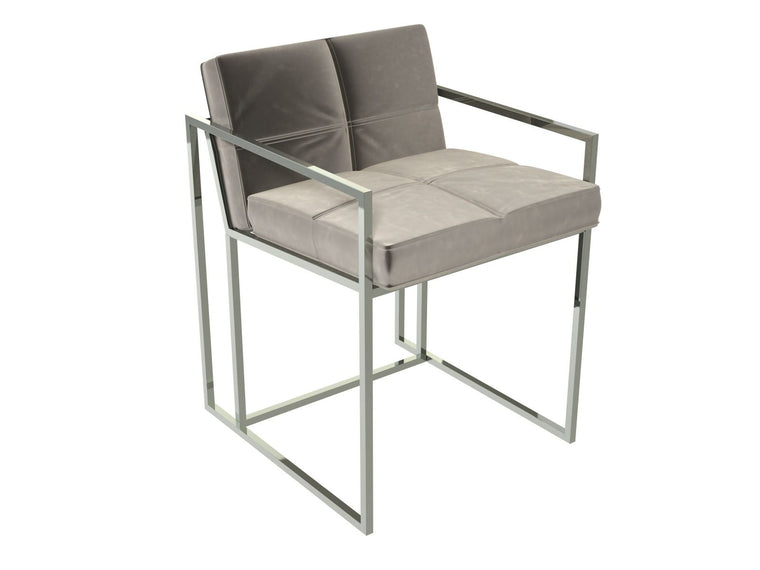 Gillmore Federico Mushroom Grey Velvet & Polished Frame Dining Chair