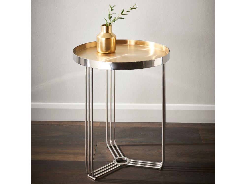 Gillmore Space Finn Circular Side Table Spun Brass Top & Polished Chrome Frame