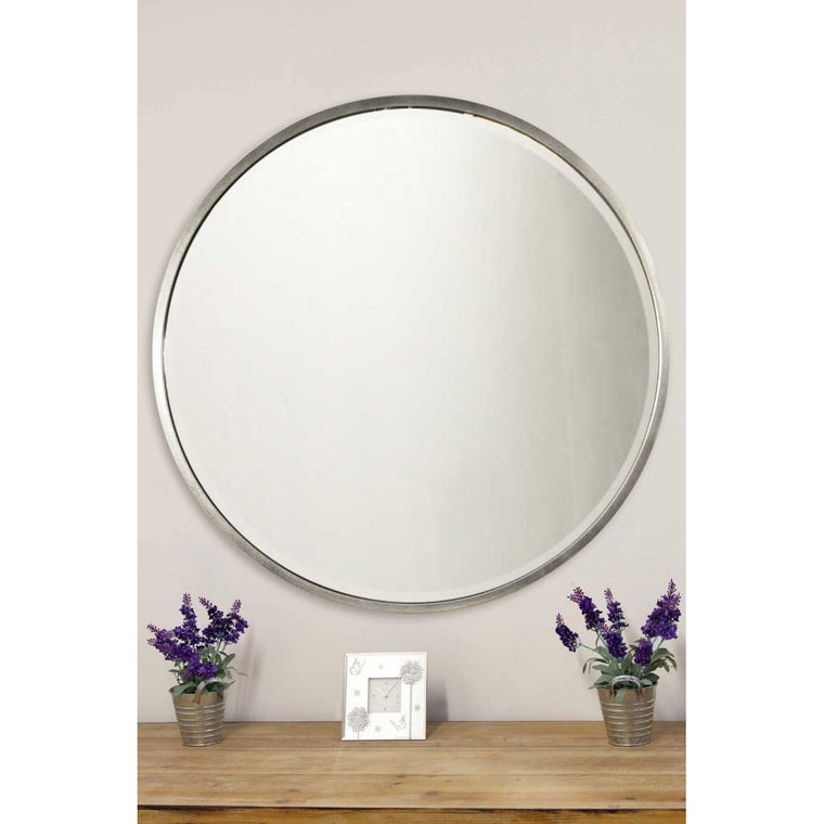 Rowan Silver Elegant Modern Bevelled Round Mirror 100 x 100 CM
