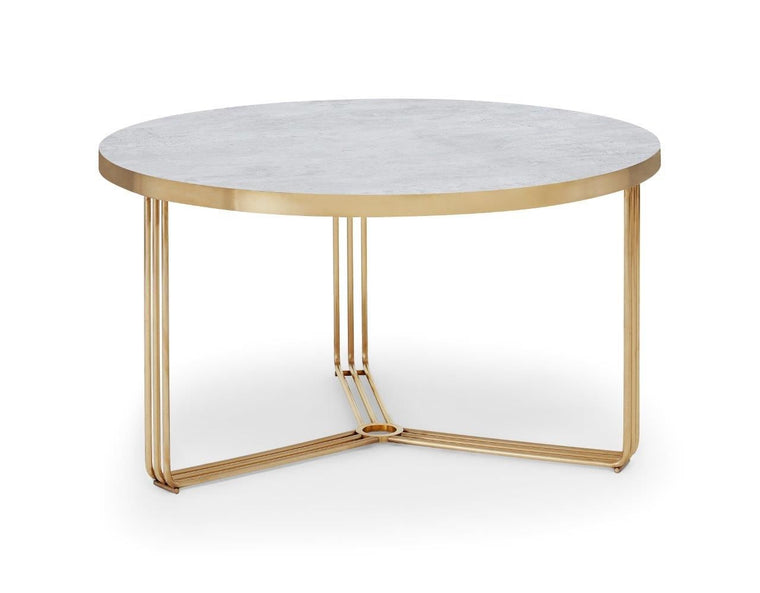 Gillmore Space Finn Small Circular Coffee Table Pale Stone Top & Brass Frame