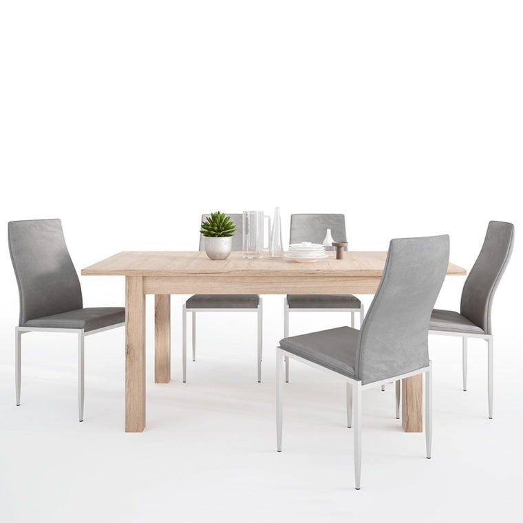 Axton Eastchester Extending Dining Table in Oak + 6 Milan High Back Chair Grey