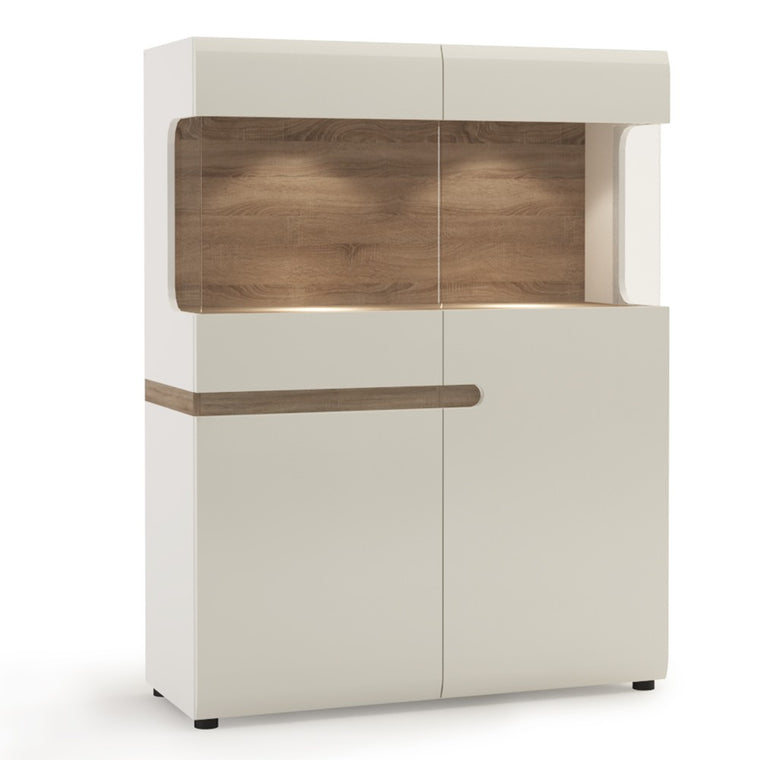 Axton Norwood Living Low Display Cabinet 109 cm Wide In White With A Truffle Oak Trim