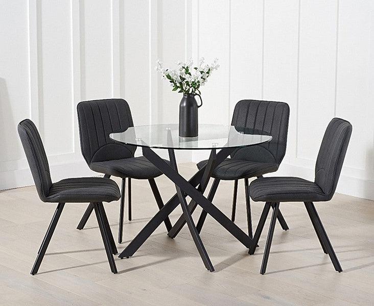 Marina 100cm Glass Dining Table Set with 4 Damanti Chairs