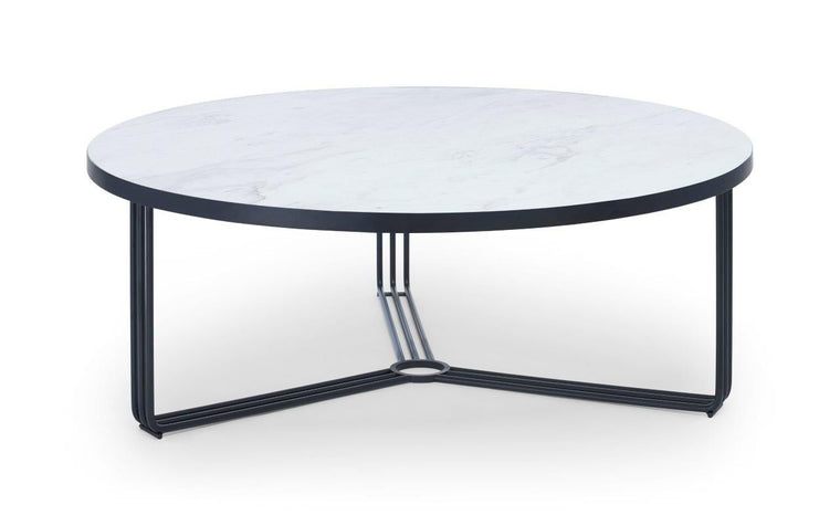 Gillmore Space Finn Large Circular Coffee Table White Marble Top & Black Frame