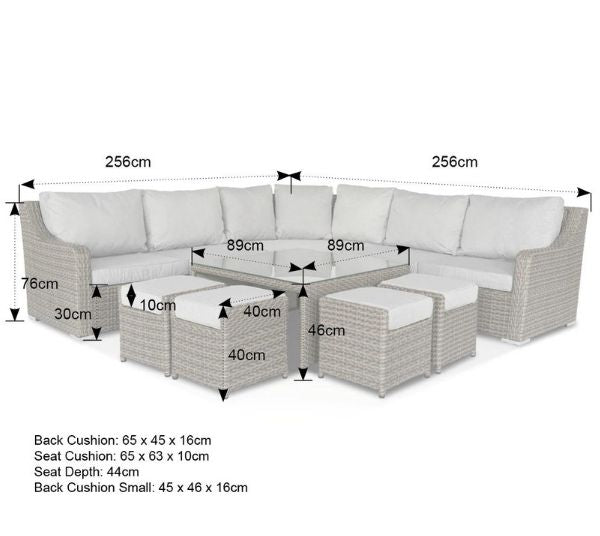 Home Junction Sabine Modern Luxury Grey Corner Sofa with Coffee Table and Four Stools