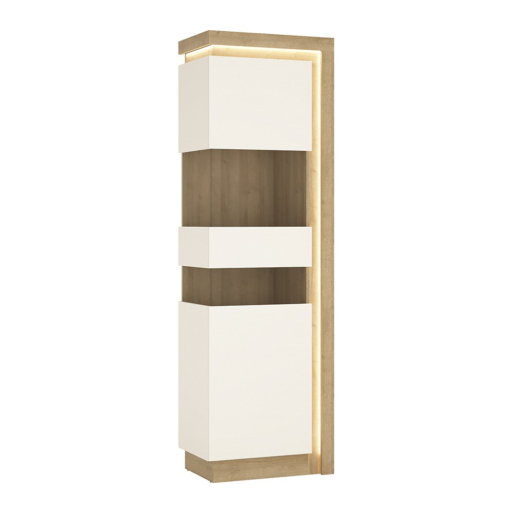 Axton Woodlawn Tall Narrow Display Cabinet (LHD) In Riviera Oak/White High Gloss